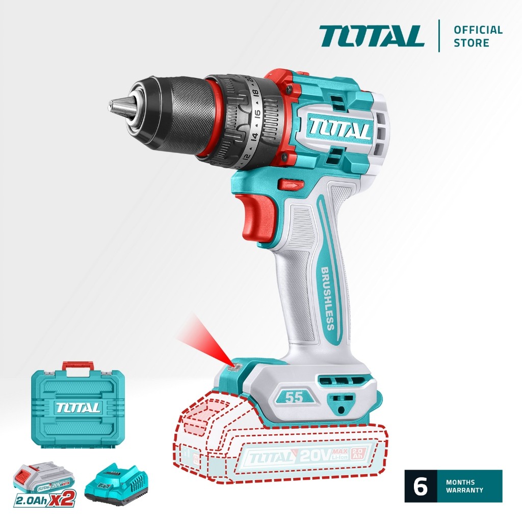 Total TIDLI20558 Compact Brushless Cordless Impact Drill – 20V